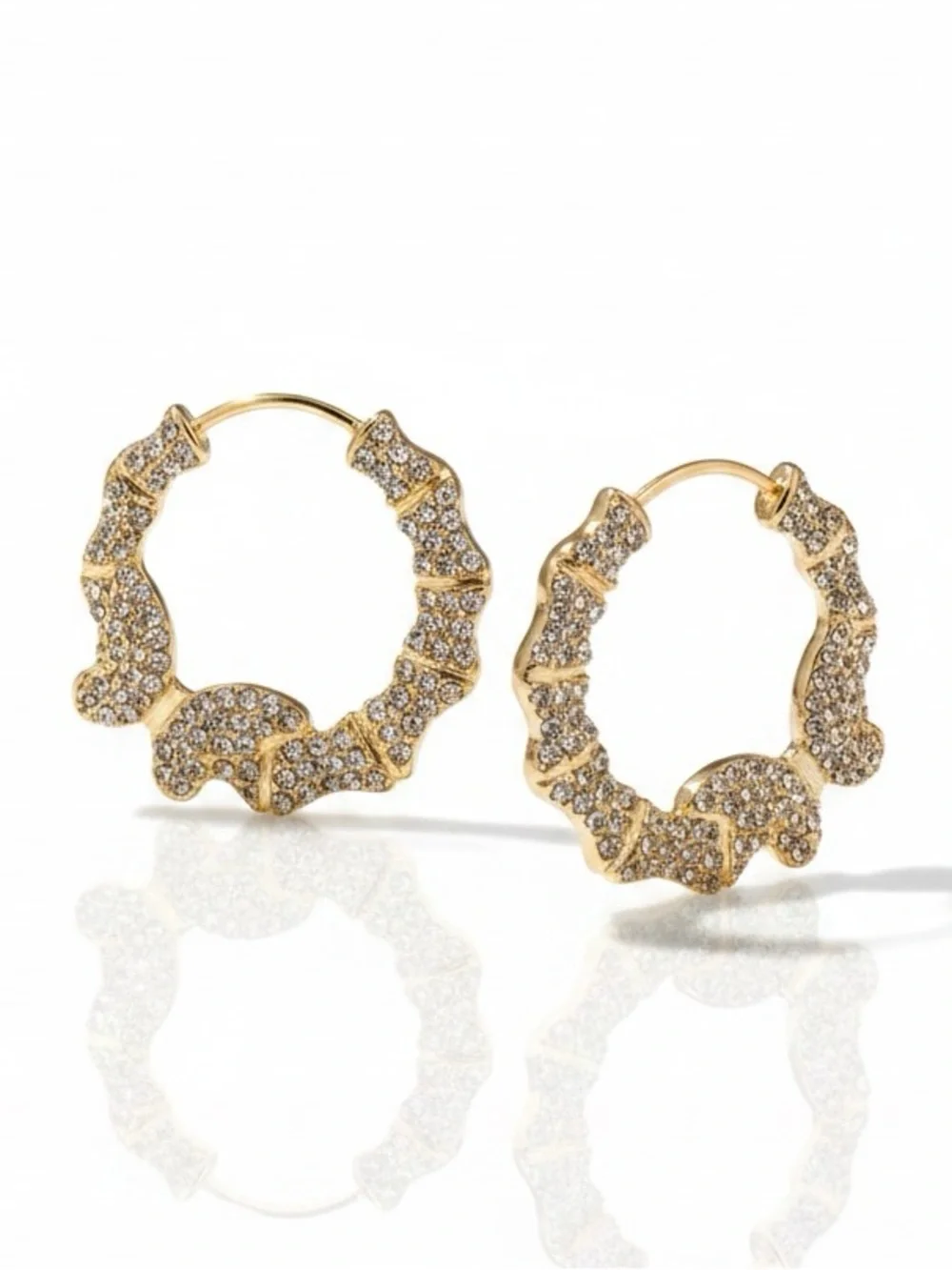 Gold‎ Pavé Wavy Hoop Earrings - Women Jewelry